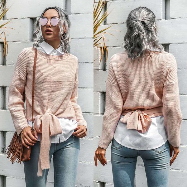 

women's wear fall / winter 2020 casual lace up sweater, White;black