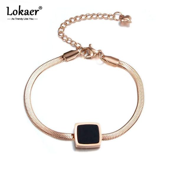 

link, chain lokaer classic square black shell & link bracelets bangles jewelry titanium steel charm for women b18001