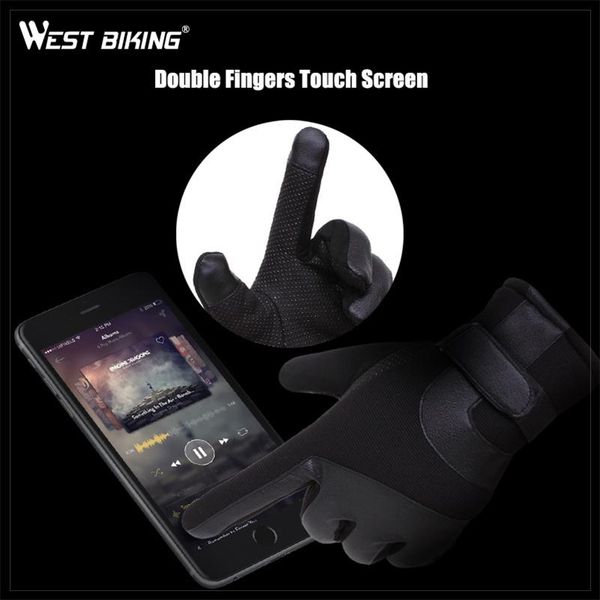 

west biking зима ветрозащитный ветрозащитный велосипедные перчатки открытый спортивный сенсорный экран термальный теплый полный палец велоси, Black