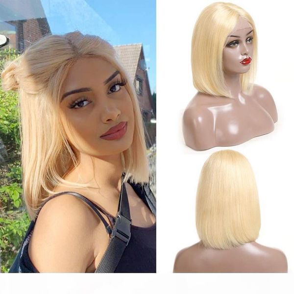 

unprocessed remy virgin human hair #613 short bob natural straight full lace wigs blonde lace front wig for women, Black;brown