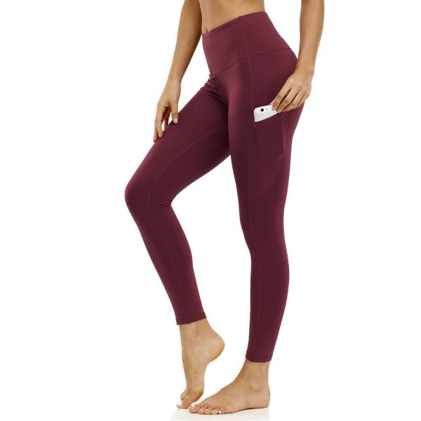 

20 nylon yoga pants ladies pocket high waist cropped pants skinny sports running workout clothes 2 new 689, White;red