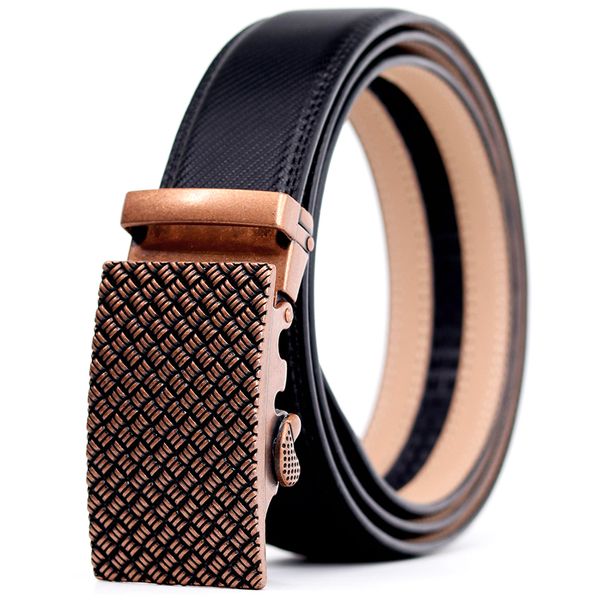 

genuine leather belts black luxury cowhide men's belt ratchet bronze metal automatic buckle formal waist strap maleq1228, Black;brown