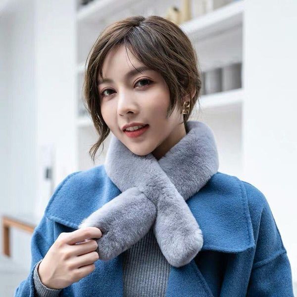 

scarves cx-s-192 women winter soft neck warm genuine rex fur scarf1, Blue;gray
