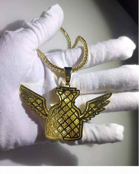 

14k gold iced out wings money bag pendant bling micro pave cubic zirconia simulated diamonds dollar sign 3mm 24inch tennis chain, Silver