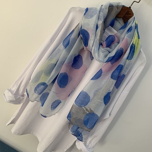

autumn and winter new bali yarn wave scarf long cotton and linen printed scarf shawl y201024, Blue;gray