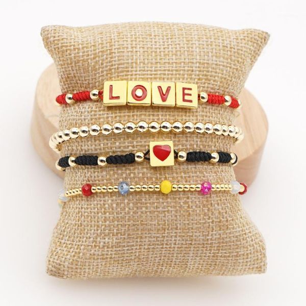 

beaded, strands shinus letter gold bead colorfast handmade beads bracelets women jewelry beaded rope chain friendship custom woven bracelet1, Black