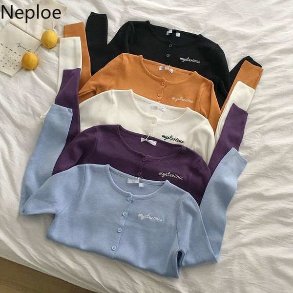 

neploe embroidery knitted sweaters ins fashion single breasted long sleeve cardigans 2020 new korean slim fit ladies coats 1d1901, White