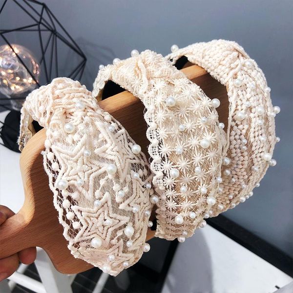 

hair clips & barrettes fashion headband knot hairband accessories wholesale vintage bohemian lace with pearl knotted, Golden;silver