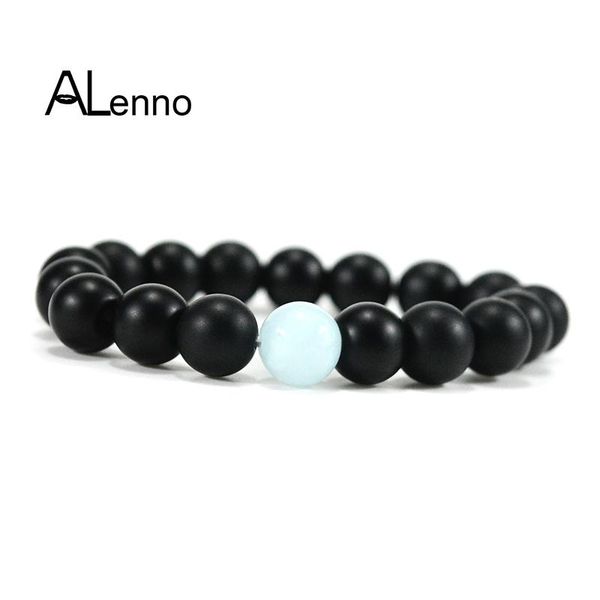 

charm bracelets alenno 10mm natural colorful chalcedony & matte black onyx stone bead strand charms for women men bijou jewelry gifts, Golden;silver