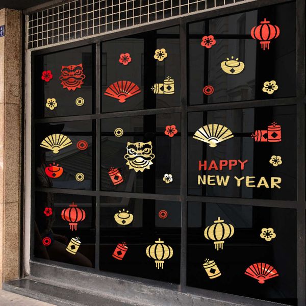 

glass new year's day 2021, spring ftival decoration, shop window stickers