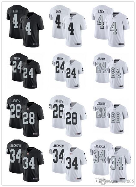 

men women youth las vegas raiders 24 charles woodson 4 derek carr 24 johnathan abram 34 bo jackson 28 josh jacobs football jerse, Black;red