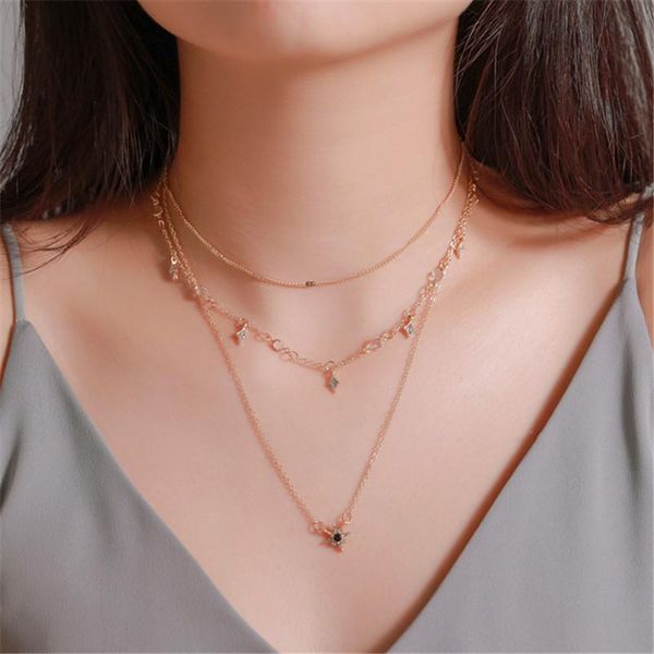 

chokers fashion european and american women's full star pendant multistory necklace layered necklaces clavicle chain, Golden;silver