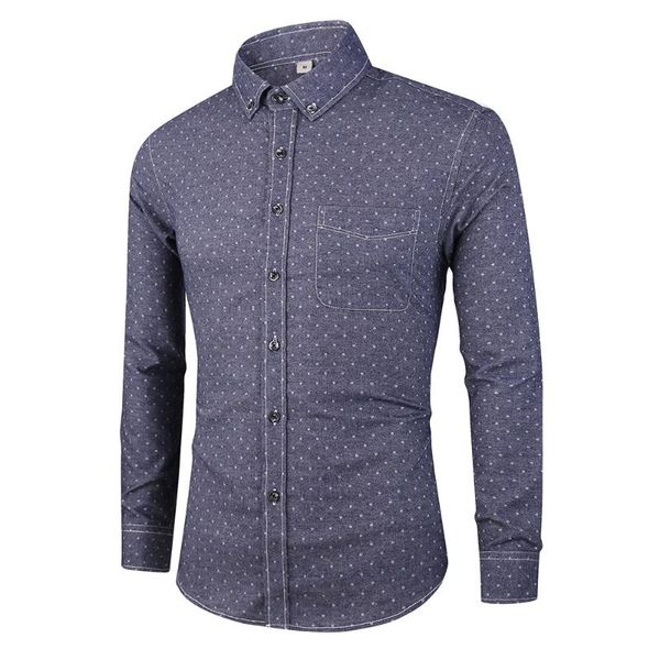 

men's casual shirts spring summer men printed dot washed slim tees full sleeve turn-down collar male, White;black
