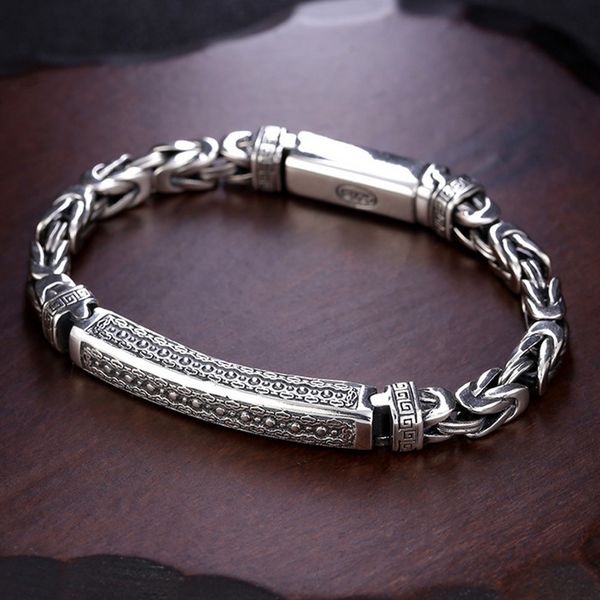 

new s925 sterling silver peace pattern men's bracelet thick style simple thai silver jewelry solid 925 silver bracelet for man q1201, Black