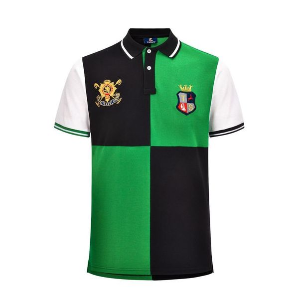 

Cotton embroidered pattern short sve polo, contrasting colors, green and black styl, 2021, White;black