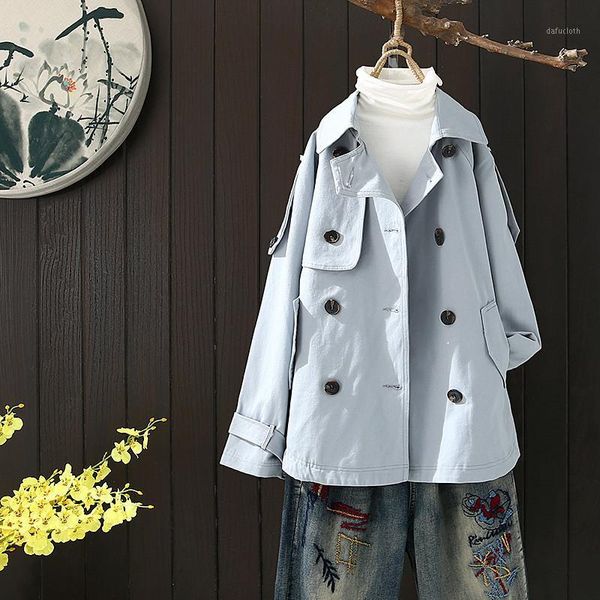 

korean style all-match loose british style mid long trench coat women's windbreaker fashion double breasted women's trench coat1, Tan;black