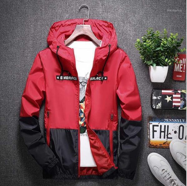 

men's jackets 2021 color matching handsome student wild korean slim young men's jacket spring and autumn hooded trendy man1, Black;brown