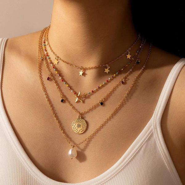 

chokers gold color choker necklace for women crystal star tassel pendant chain necklaces & pendants pearl fashion jewelry 2021, Golden;silver