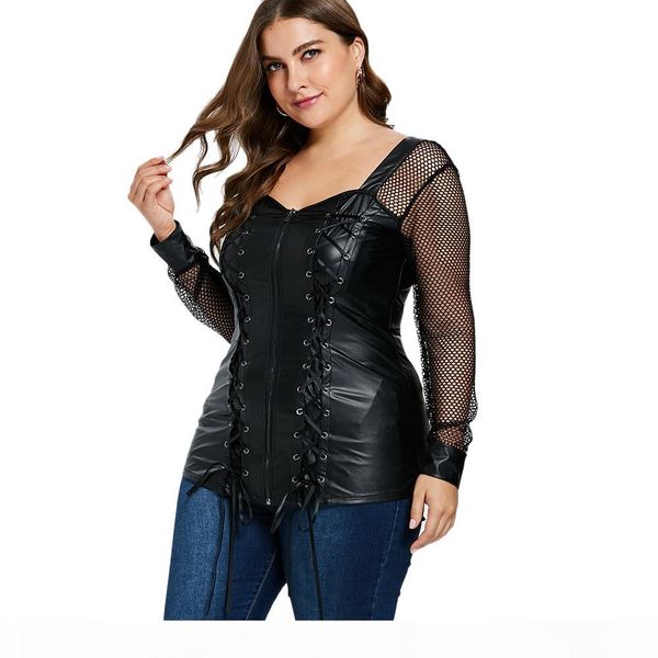 

gothic t-рубашки плюс размер рыболовные отделки шнуровки женские футболки возлюбленные шеи с длинным рукавом молнии футболка топы женские фу, Black;pink