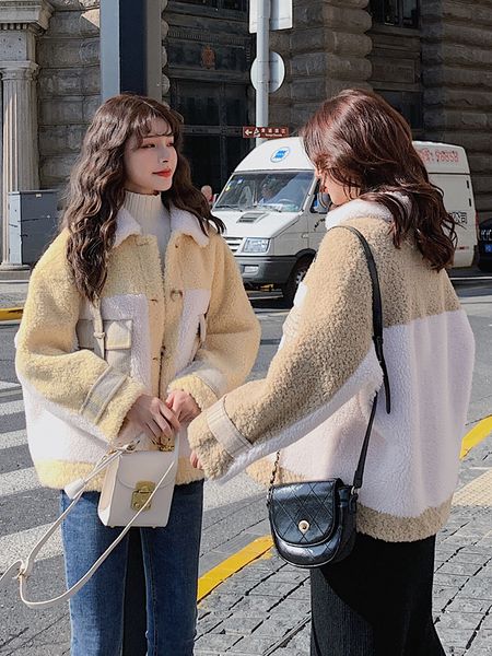 

2021 new new winter coat women thickened small fragrance korean style short stitching wool aaiu, Black;brown