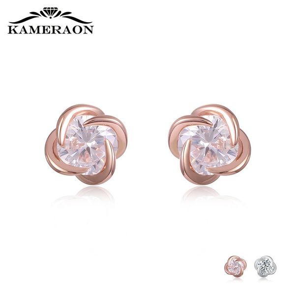 

hearts and arrows cut 6mm zircon stud earrings 925 sterling silver earrings with stones new year gifts girl roses gold female, Golden;silver