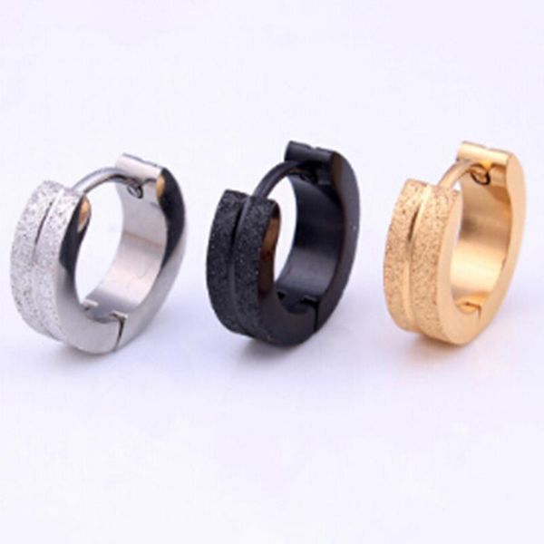 

hoop & huggie fashion titanium steel ear buckle minimalist stainless men earrings clip round, Golden;silver