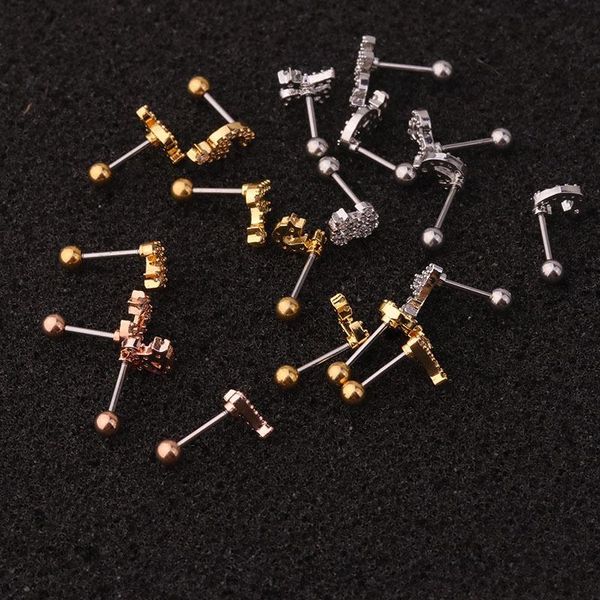 

из нержавеющие стальные штанги 1 шт. cz 26 русский буквы хряща серьги helix trangus серьги серьги ухо пирсинг ювелирные изделия h wmthey, Silver