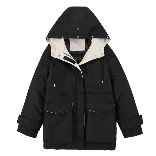 

2021 new 2278 spot popular 20 winter big mouth bag bundle cuffs thickened hooded tooling loose medium length cotton clothes bom4, Black