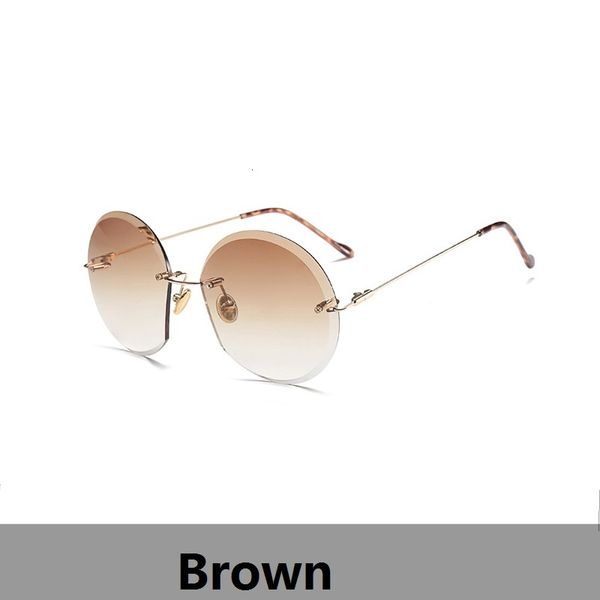 

2021 round new rimless trendy sunglasses women fashion white screen pink gradient sun glasses d7044-5 wjs4, White;black