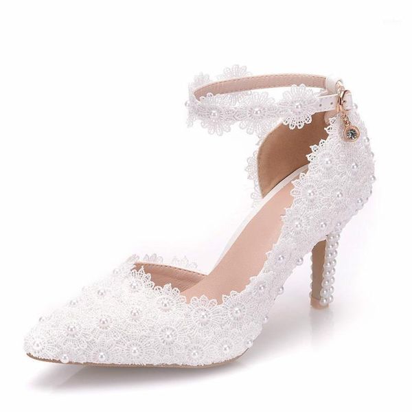 

large size 41 women sweet white flower thin heels pointed toe sandals beads lace wedding shoes female high heels side cutouts1, Black
