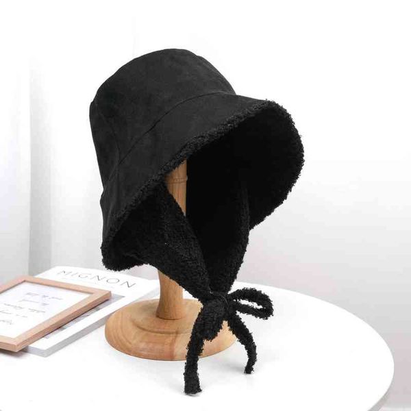 2021 nuove donne autunno inverno caldo cappello a secchiello protezione per le orecchie agnello velluto femminile ragazze Fisher man cappello di peluche con paraorecchie da uomo G220311