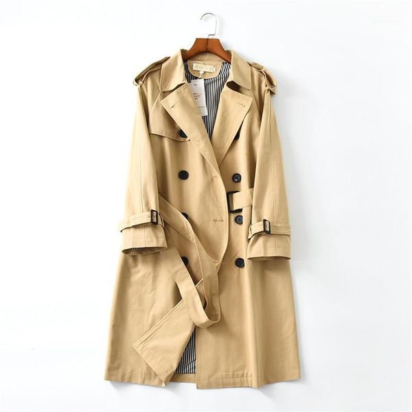 

2020 spring autumn women coat double-breasted long trench coat casual with belt female windbreaker ladies outerwear, Tan;black