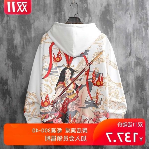 

guochao hoodie personalized hip hop trend oversize chinese style men's wear couple's coat autumn and winter, Black