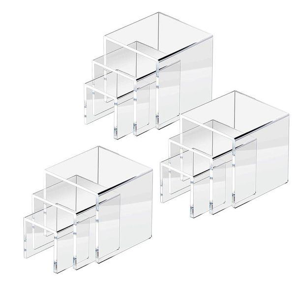 

set of 6 3 4 5 inch showcase acrylic riser cake stand home wedding candy dessert detachable table decoration jewelry, Pink;blue