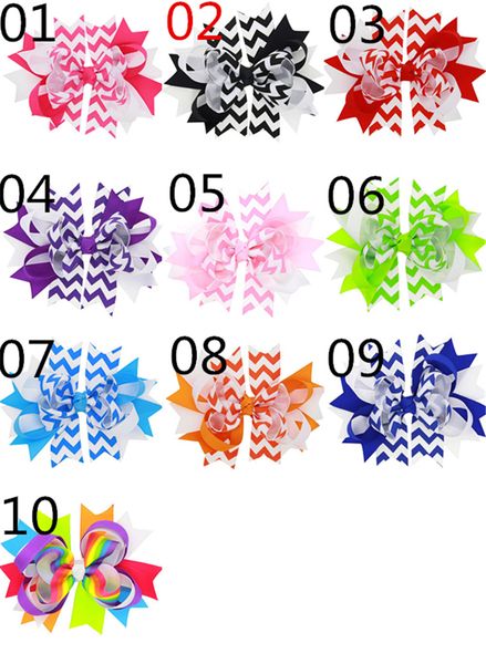 

cute baby girls boutique hair bows accessories hair pins stripe grosgrain ribbon bow with clip children kids layered bow hair accessories, Slivery;white