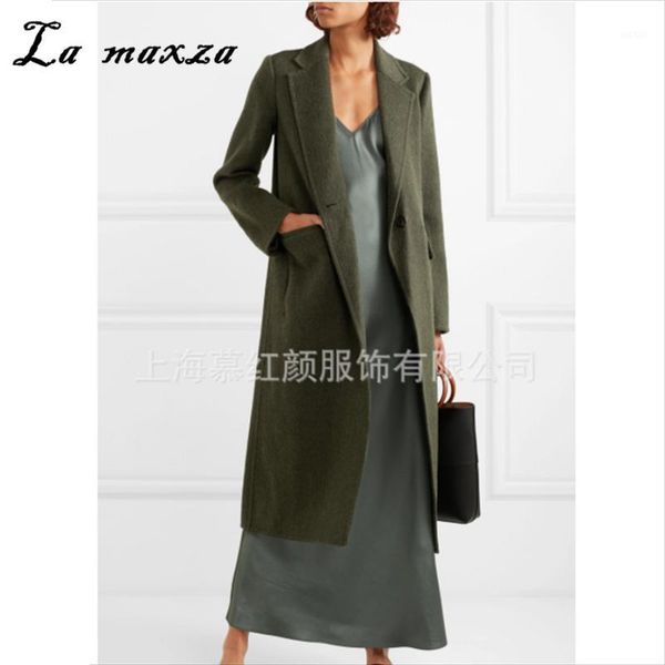 

korean elegant vintage office lady slim coat winter green fashion cashmere long coats1, Black