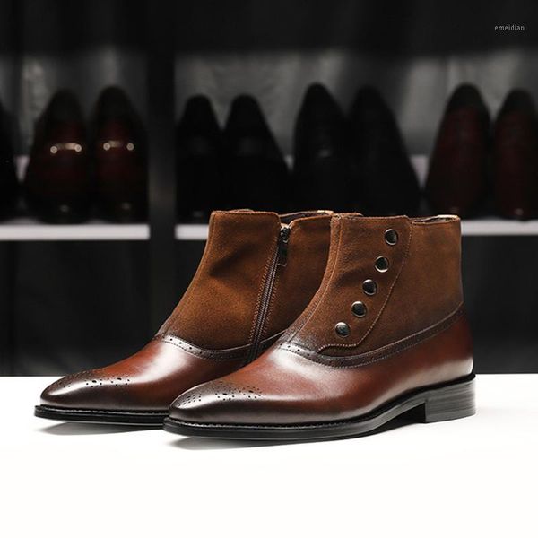 

2020 autumn men winter boots genuine cow leather celsea boots brogue casual ankle flat comfortable quality soft handmade brown1, Black