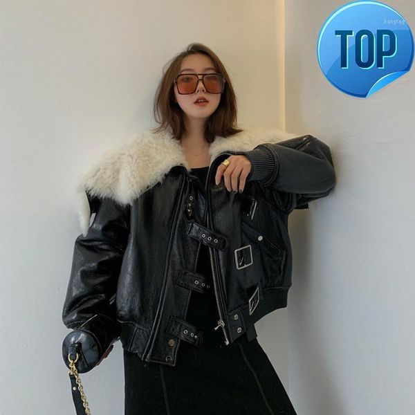 

fur coat faux female faux leather jacket autumn winter coat women clothes 2021 korean vintage warm manteau femme zt47151, Black
