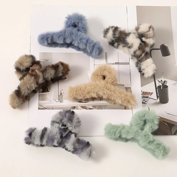 

new hair clips claw retro decorative hair clip winter plush grab clip for women girls elegant hairpins hair clips accessories, Golden;silver