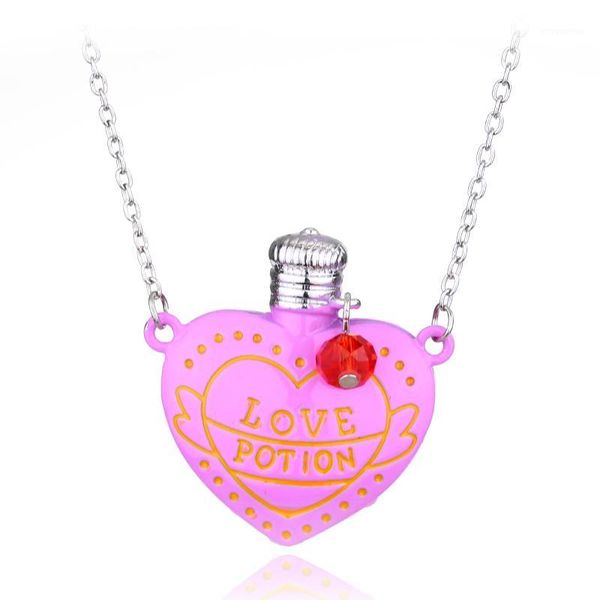 

movie love potion pink heart bottle pendant necklace1, Silver