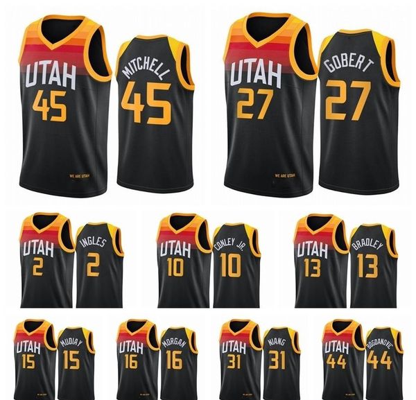 

2021 men donovan 45 mitchell mike 10 conley 00 clarkson rudy 27 gobert 17 udoka azubuike 15 derrick favors basketball jersey, Black;red