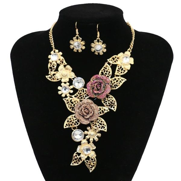 

chokers soild back flowers pendant necklace withtennis chain hollow rhinestone cubic zircon women's jewelry gift party, Golden;silver