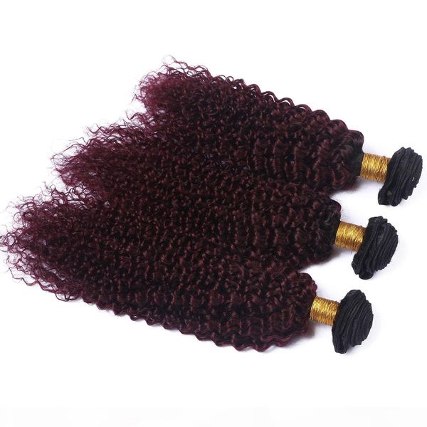 

black and wine red ombre virgin indian human hair extension kinky curly #1b 99j burgundy ombre virgin human hair weave bundles 3pcs lot