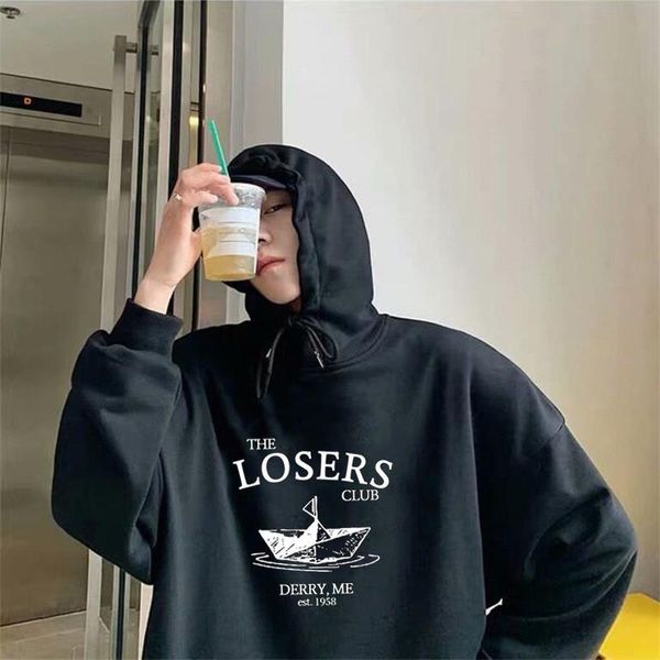 

men casual hoodies the loser club letter funny cartoon male fashion streetwear new harajuku retro men's sweatshirts, Black