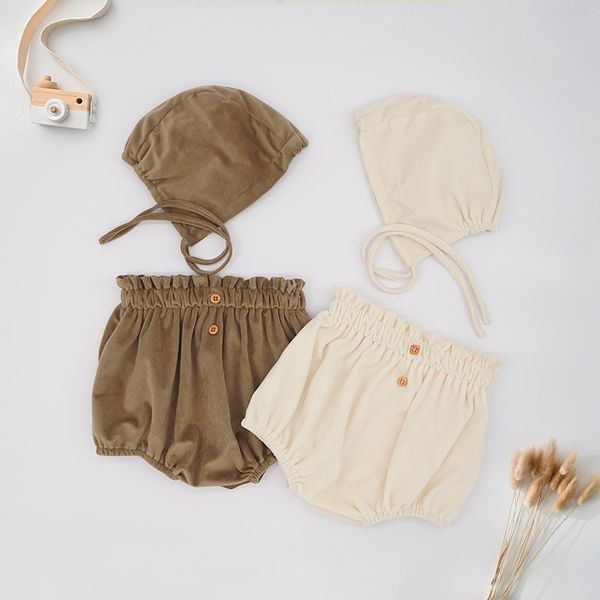 

wholesale 2021 spring new baby girls shorts soild colour corduroy pp shorts with cap newborn clothes toddler outfits e64, Blue