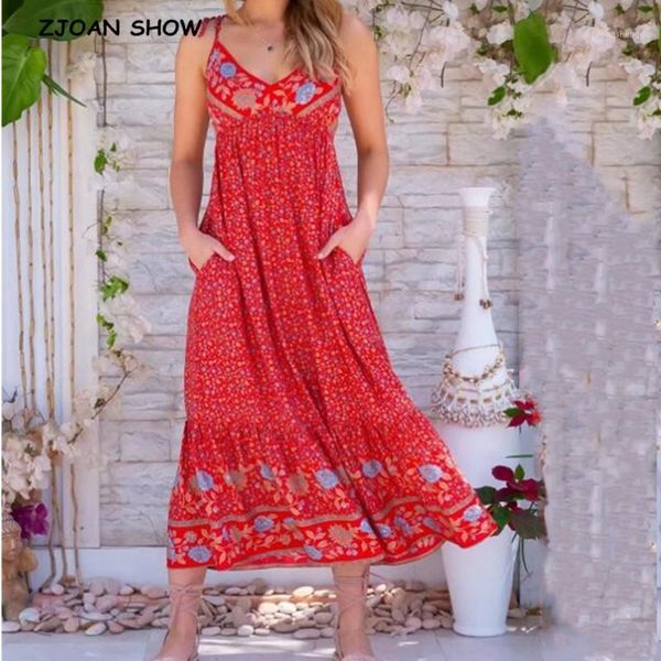 

2020 bohemia back ruffles v neck sunflower floral print sling swing dress holiday beach woman ethnic long summer dresses vestido1, Black;gray