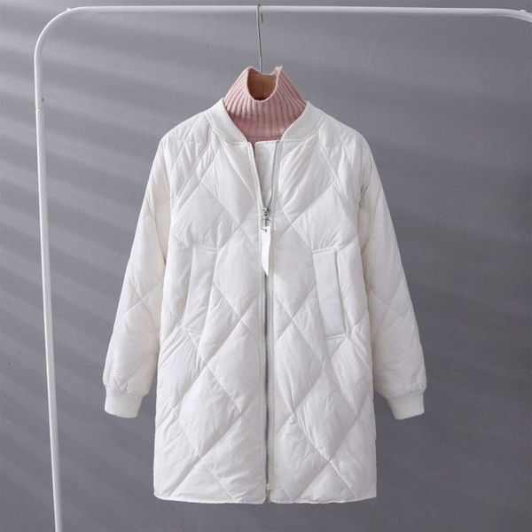 

off season women's mid long 2020 new lightweight baseball korean loose down jacket trendy white s suitable for, Black