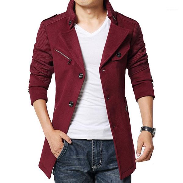 

2020 autumn new design woolen trench coat men fashion badges patchwork slim fit outerwear mens coat warm winter overcoat1, Tan;black