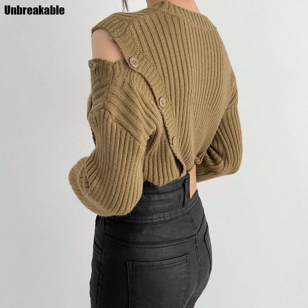 

women's sweaters autumn fashion korean women sweater 2021 elegant small button off shoulder long sleeve knisweaters female1, White;black