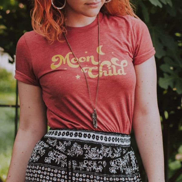 

moon child retro style tshirt ladies graphic tees plus size short sleeve summer tumblr hipster harajuku t shirt, White